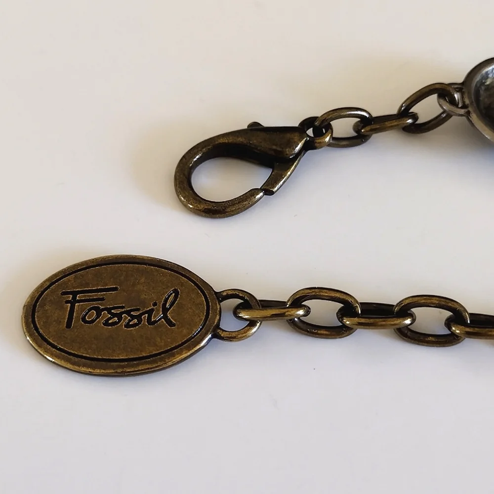 Fossil Brass Rings and Silver Buttons Chain Link Belt M